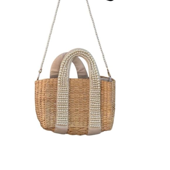 Women's Pearl Detail Wicker Bohemian Beachy Mini Bag - Picture 6 of 9